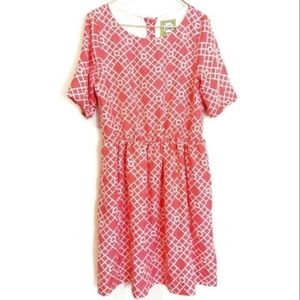 ELIZABETH MCKAY Silk Bamboo Windowpane Print Dress 10